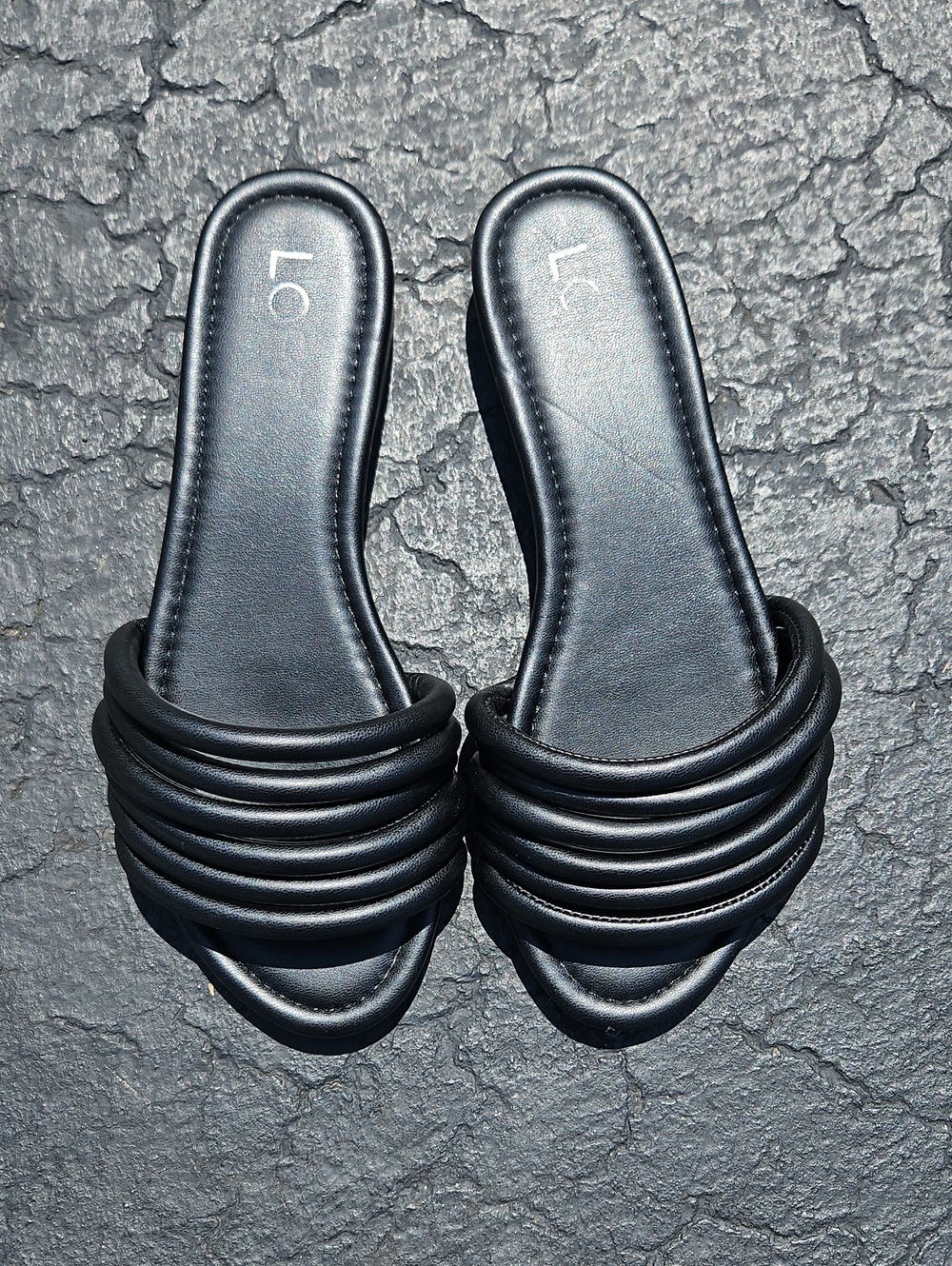 LOFT Black Padded Multi-Strap Slide Mules